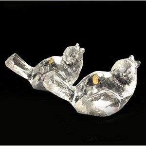 Vintage Mid Century Modern SASAKI Candle Holder Textured Ice Block Crystal Bird